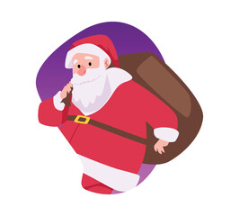 Santa Claus with huge gifts bag, vector illustration merry christmas and happy new year, secret santa delivering present
