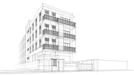 Fototapeta premium Modern building architectural sketch 3d rendering