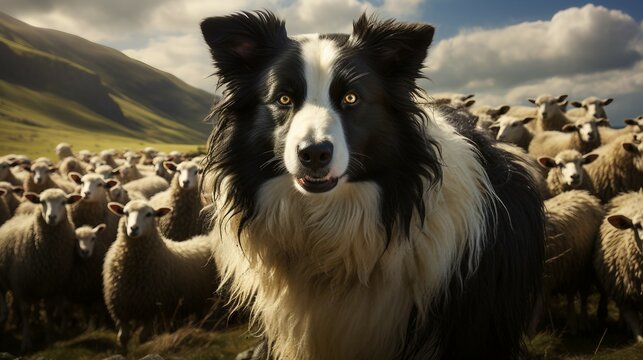 Border Collie in Aktion: H&uuml;ten einer Schafherde