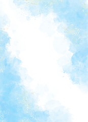 Abstract watercolor or alcohol ink art blue background with golden crackers. Pastel blue marble drawing effect. llustration design template for wedding invitation,decoration, banner, background. Png