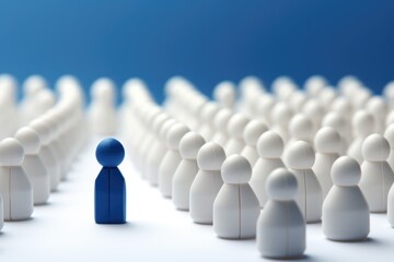 A blue person isolated in a sea of other people, different person