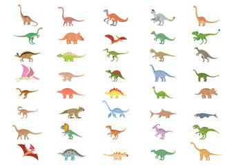 Different kinds of dinosaurs collection vector illustration. Set of different dinosaurs cartoon character