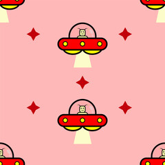 Cartoon colorful set seamless pattern with UFO aliens spaceship and stars on dark background. Suitable for Modern illustration print for street wear brand clothes tshirt sweatshirt poster sticker.