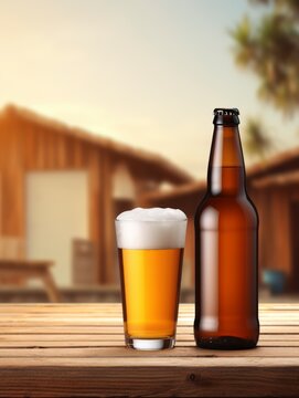 3d render image illustration beer bottle mockup with splashes on colorful background