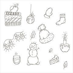 coloring drawing sketch objects attributes winter autumn seasons