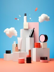 Mockup of colorful cosmetics products with blank labels