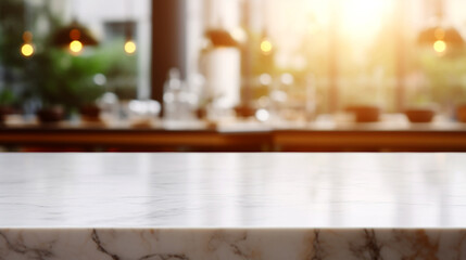 empty marble tabletop on blurred background. Generative Ai