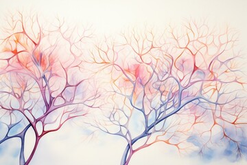 Watercolor illustration portraying neurons in neurology and mental health. Generative AI