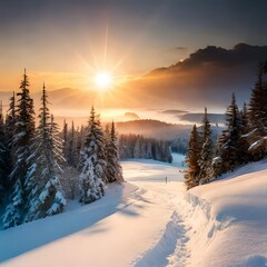 winter sunset in the mountains