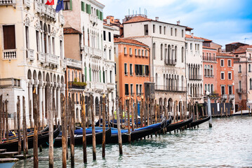 Venice city, Italy. Buildings facades on Grand canal