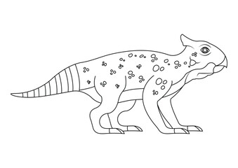 Black and White Bagaceratops Dinosaur Cartoon Character Vector. Coloring Page of a Bagaceratops Dinosaur