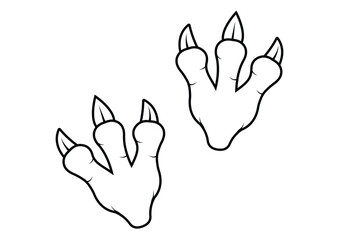 Black and White Dinosaur Footprints Cartoon Character Vector. Coloring Page of a Dinosaur Footprints - obrazy, fototapety, plakaty