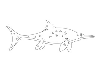 Black and White Ichthyosaurus Dinosaur Cartoon Character Vector. Coloring Page of a Ichthyosaurus Dinosaur