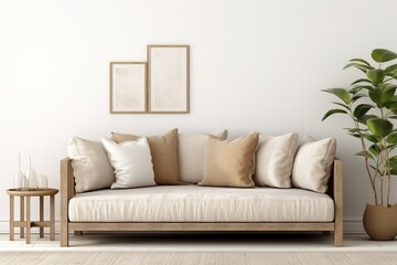 Modern apartment with comfortable sofa and elegant decor - obrazy, fototapety, plakaty
