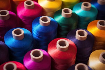 Vibrant spools of thread showcasing a rainbow of colors