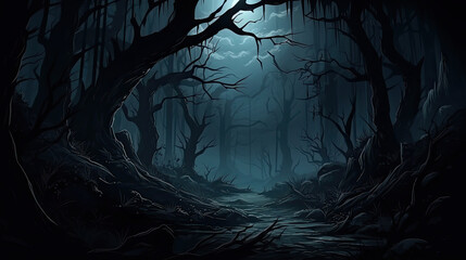 Obraz premium Dark and scary forest at the night
