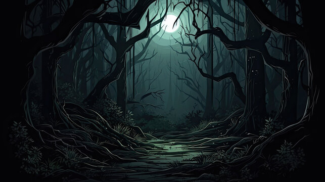 Dark and scary forest at the night