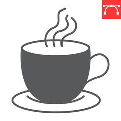 Coffee cup glyph icon, cappuccino and drink, tea cup vector icon, vector graphics, editable stroke solid sign, eps 10.