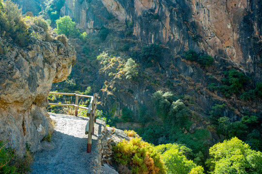 Los Cahorros de Monachil mountain hiking trail near Granada, Spain	