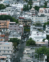 Aerial view, cityscape or skyline of Port Louis with harbor, old town and financial district, Mauritius