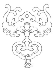 Asian vintage vector exquisite lotus flower, leaf twine pattern background design - line drawing illustration on white background