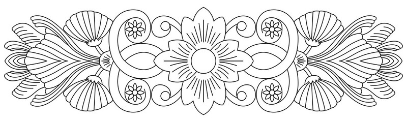 Asian vintage vector exquisite lotus flower, leaf twine pattern background design - line drawing illustration on white background