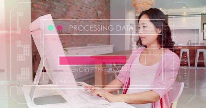Animation of data processing over asian pregnant woman using computer