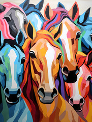 Group Of Horses Painted On A Wall