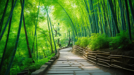 A Sunlit Path Through Bamboo Tranquility