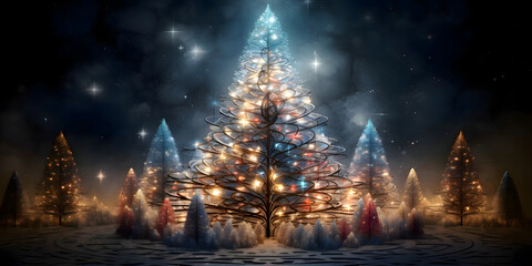 A magic Christmas Tree in a fairy landscape