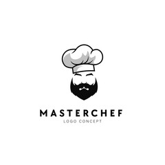 Master chef, Head chef with mustache and beard Logo Symbol Design Template Flat Style Vector