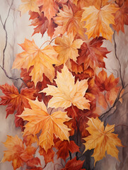 Naklejka na ściany i meble Painting Of Orange And Yellow Leaves