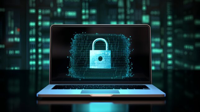 A data breach or unauthorized access to sensitive information. Abstract tech background screen elements symbolize the complex nature of cybersecurity and the threats in the digital world.