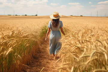 Naklejka na ściany i meble Woman in Wheat Field
