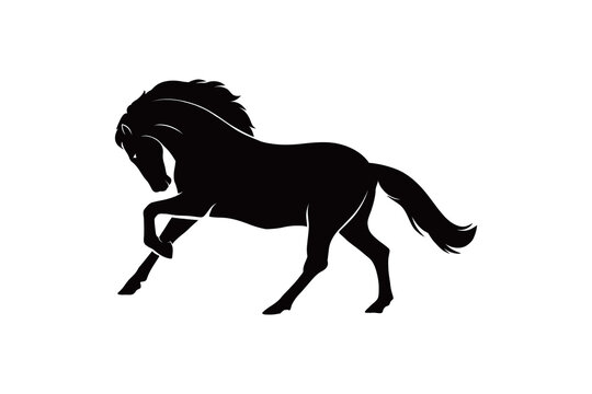 Black silhouette of a horse running aggressively. Vector illustration.