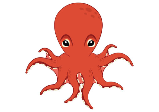 Red octopus cartoon character vector illustration isolated on white background