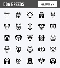 25 Dog Breeds Lineal Fill icons pack. vector illustration.