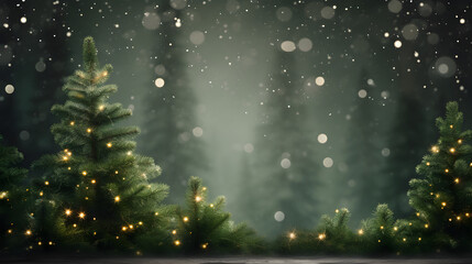 Christmas tree background with christmas lights and snowflakes. New year holiday background