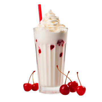 Cherry milkshake on transparent background, generative AI
