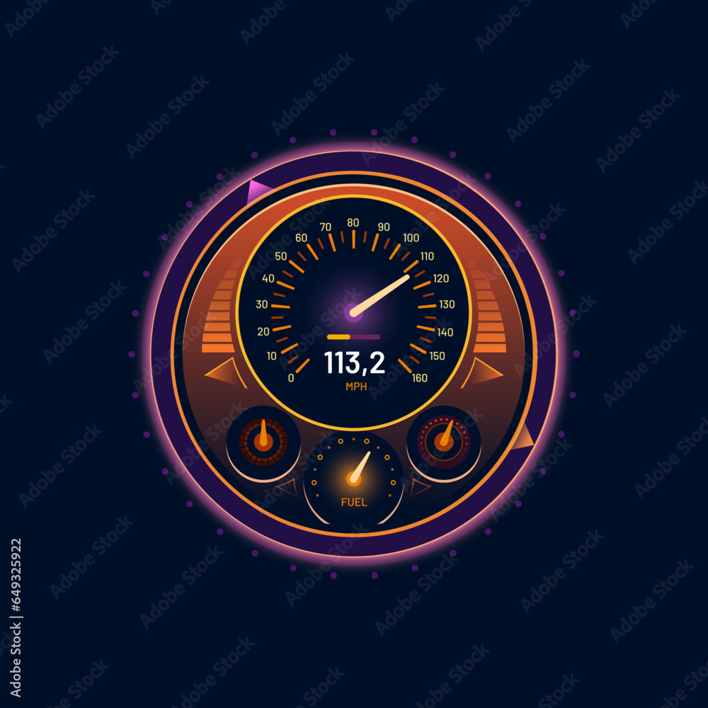 Poster car speedometer dial, speed gauge dashboard, futuristic interface. auto speed gauge, motorbike engin