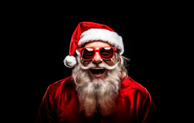 portrait cool smiling santa claus with red eyeglasses - obrazy, fototapety, plakaty