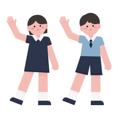 boy girl kids greeting hand sign hello illustration