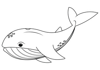 Fototapeta premium Black and white whale cartoon character vector. Coloring page of cartoon whale