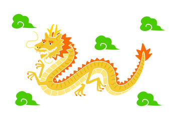 空を飛んでいる金色の龍