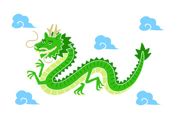 空を飛んでいる緑色の龍