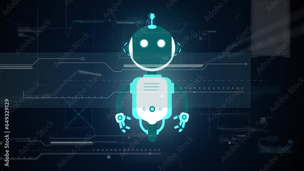 Poster animation of ai chatbot icon and data processing
