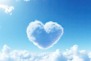 Naklejka na ściany i meble Heart shaped cloud formation in a clear blue sky, capture the whimsical beauty of love in the sky. Generative AI