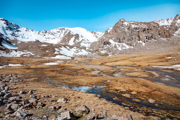 Sources of rivers, at the foot of glaciers in the Kyrgyz Tien Shan mountains