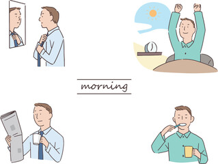 朝の準備をする出勤前の社会人男性