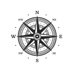 Compass, wind rose sailing symbol. Nautical cartography direction, ocean expedition latitude or marine navigation compass vector emblem. Sea sailing wind rose retro symbol or medieval sign